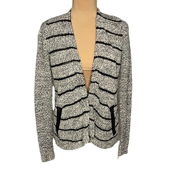 Lou & Grey Women's Gray and Black Striped Cardigan Size Small - Picture 1 of 6
